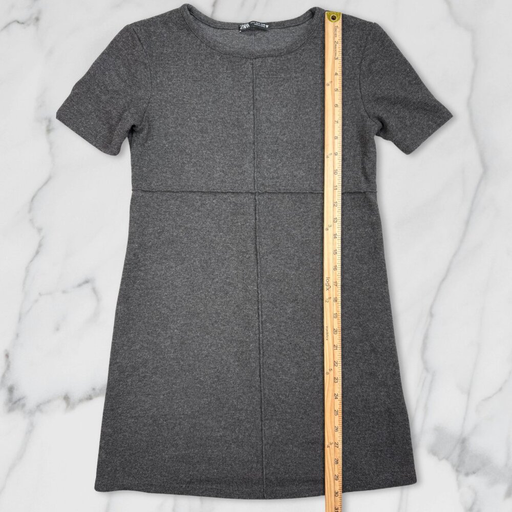 Zara Minimalist Charcoal Grey Short Sleeve Knit Sheath Dress Workwear Small - Picture 7 of 8